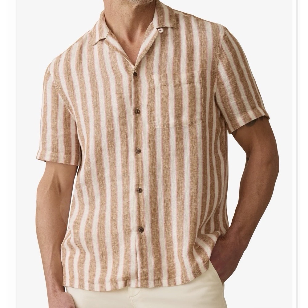 NEW Faherty Palma 100% Linen Camp Shirt Mens XXL Sienna Valley Stripe $168